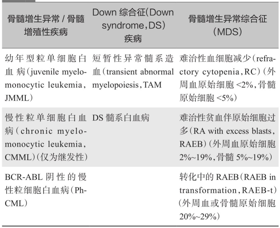 表1 儿童MDS的WHO诊断分型标准