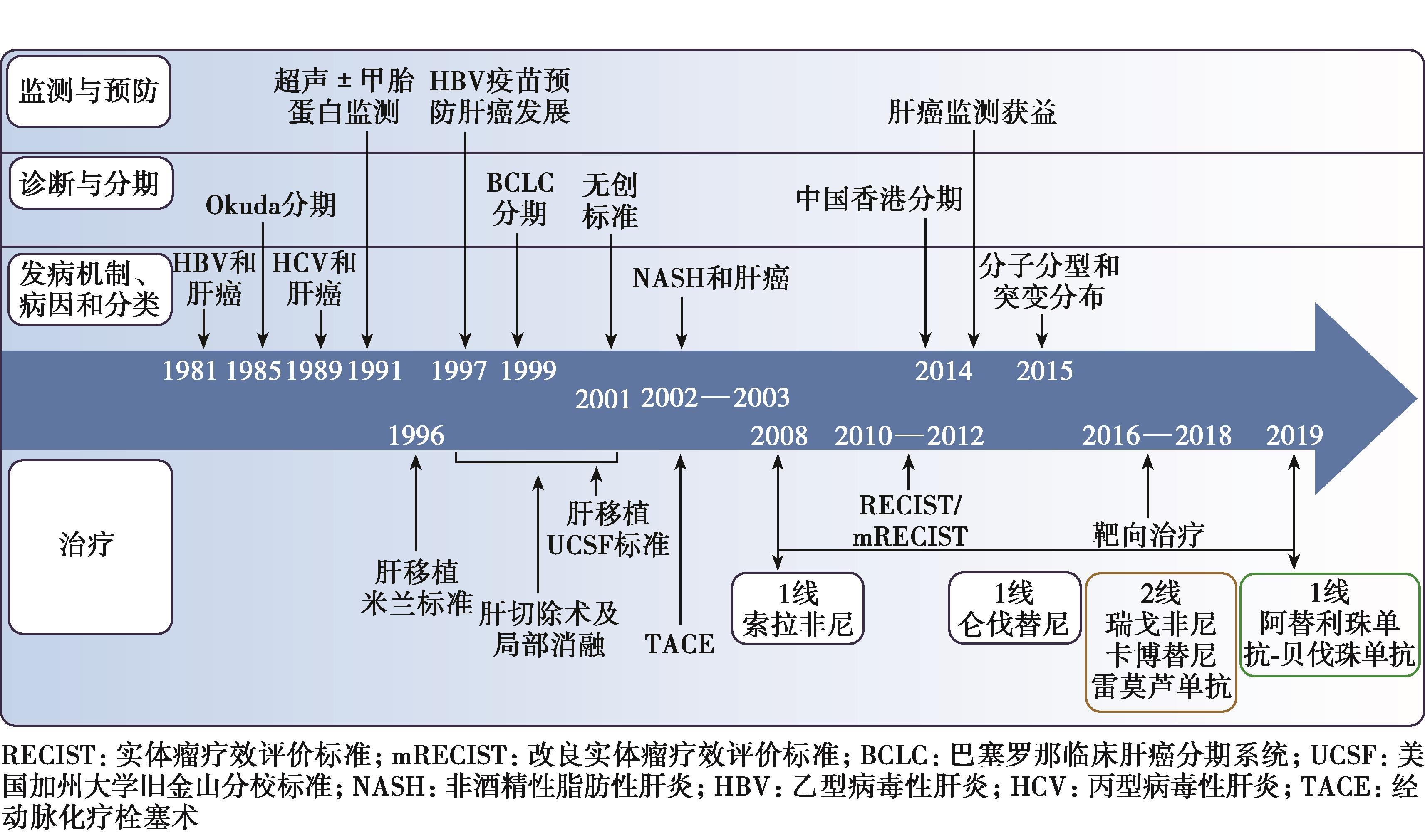 图1 HCC发病机制探索和治疗的历程
