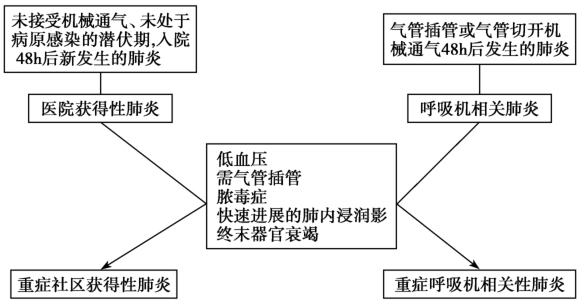 图1医院获得性肺炎呼吸机相关性肺炎及重症医院获得性肺炎重症呼吸机相关性肺炎定义示意图